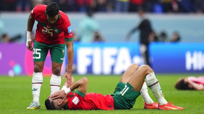 Kekecewaan pemain Maroko usai gagal ke final Piala Dunia 2022