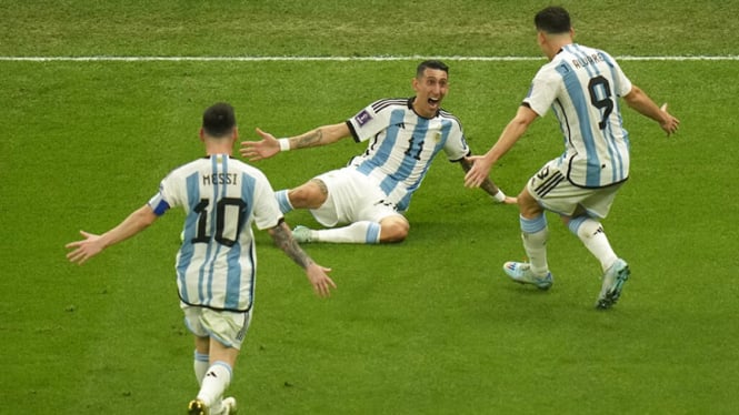 Selebrasi Lionel Messi cs rayakan gol Angel Di Maria