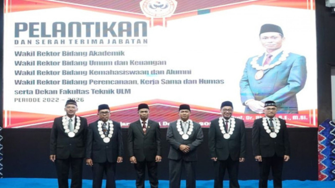 Rektor ULM Prof Ahmad Alim Bachri dan wakil rektor baru