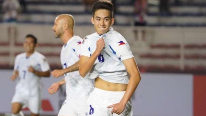 Pemain Timnas Filipina, Sandro Reyes rayakan gol