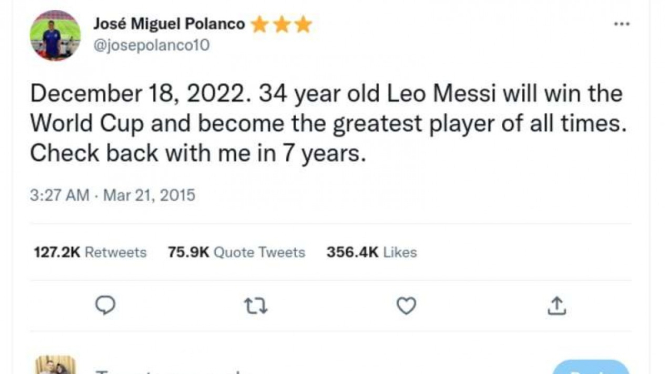 Tweet ramalan Lionel Messi bakal juara Piala Dunia 2022