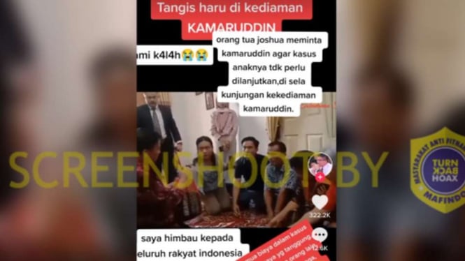 Jepretan layar (screenshot) sebuah akun Tiktok membagikan video dengan klaim bahwa orangtua Brigadir J menyerah dalam menjalani pengadilan dan ingin menghentikan kasus pembunuhan berencana yang terjadi pada Juli 2022 itu.