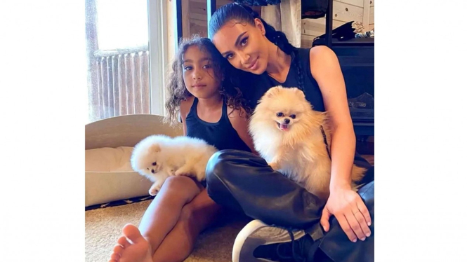 Kim Kardashian, putrinya, dan kedua anjingnya