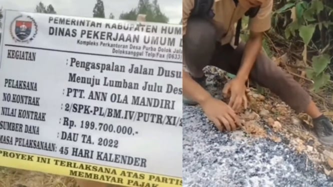 Dikeruk Cuma Pakai Tangan, Aspal dengan Anggaran Hampir 200 Juta Hancur