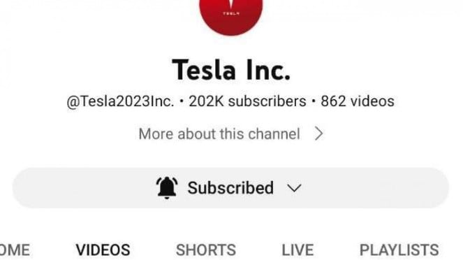 Tampilan akun YouTube PKS Tv yang diretas jadi Tesla Inc. Tampilan akun YouTube PKS Tv yang diretas jadi Tesla Inc.