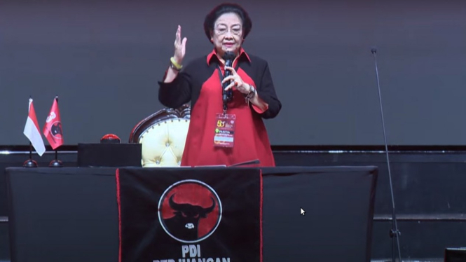 Ketum PDIP Megawati Soekarnoputri di HUT ke-50 di Jiexpo, Kemayoran.