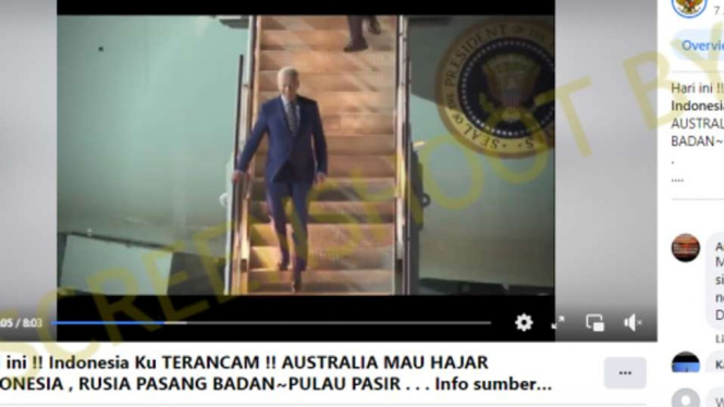 Akun Facebook Indonesia Ku pada 7 Januari 2023 mengunggah video dengan klaim bahwa Amerika Serikat menuduh Indonesia meminta bantuan ke Rusia untuk menghadapi konflik dengan Australia.