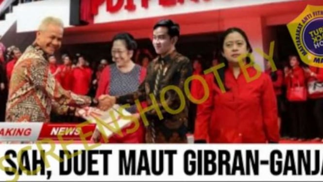 Jepretan layar (screenshot) halaman fecebook membagikan video dengan narasi yang menyatakan bahwa Ketua Umum PDI-Perjuangan Megawati Soekarnoputri telah mengusung pasangan Gibran-Ganjar sebagai capres dan cawapres 2024.