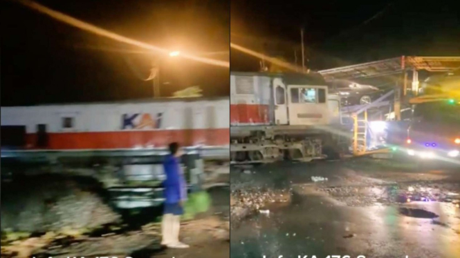 Kereta Api Sancaka Tabrak Truk Pengangkut Mobil di Mojokerto.