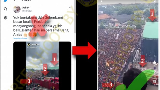 Jepretan layar (screenshot) unggahan video yang memperlihatkan massa di sebuah lapangan terbuka dengan klaim massa pendukung Anies Baswedan di Banten.