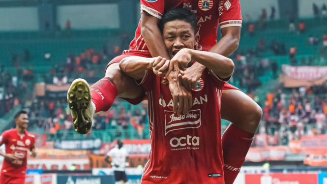 Pemain Persija Jakarta, Rio Fahmi Selebrasi Setelah Mencetak Gol Ke Gawang RANS