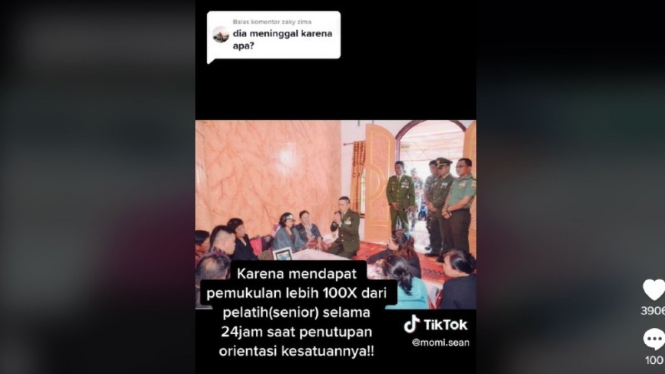 Seorang anggota TNI berpangkat serda tewas usai dipukul seniornya lebih dari 100