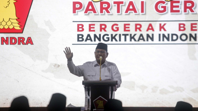 Prabowo Subianto saat HUT Partai Gerindra ke-15