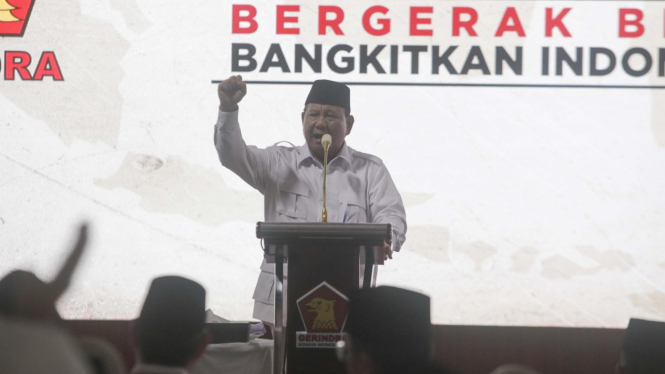 Prabowo Subianto saat HUT Partai Gerindra ke-15