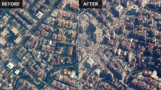 Foto satelit before-after dampak gempa di Kota Antakya, Turki 