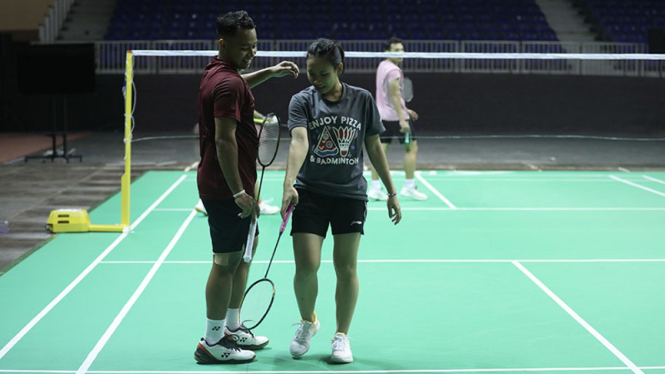 The Indonesian squad trains for the first time ahead of the Asian Mixed Team Badminton Championships