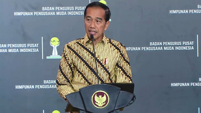 Presiden Jokowi berikan sambutan di acara Pelantikan Badan Pengurus Pusat HIPMI
