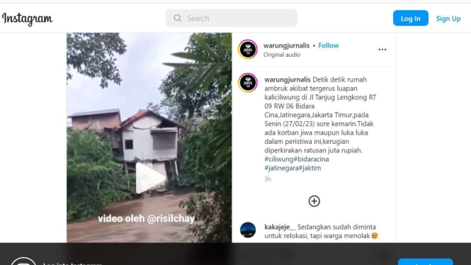 Rumah Roboh Diterjang Banjir di Kelurahan Bidara Cina, Jatinegara Jakarta Timur