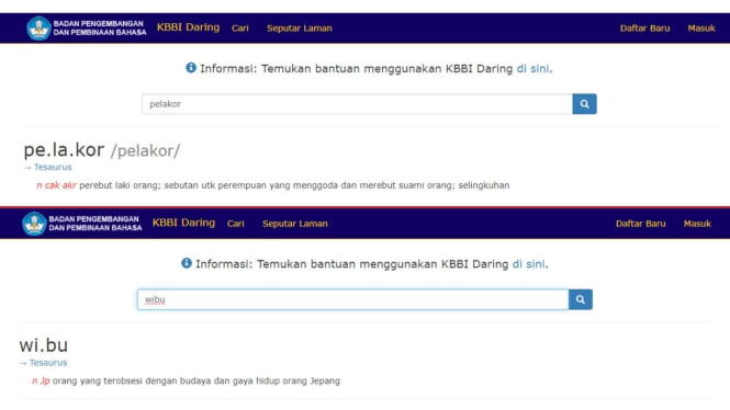 Kata Wibu dan Pelakor masuk ke dalam daftar KBBI