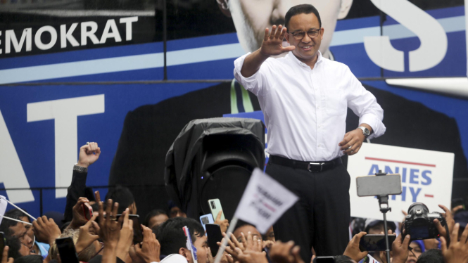 Bakal capres Anies Baswedan saat di kantor DPP Demokrat