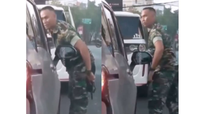 Seorang oknum TNI marah kepada pengendara di jalan dan keluarkan sajam