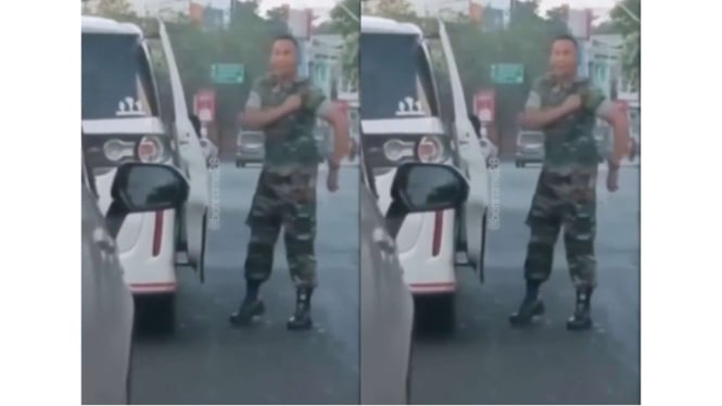 Seorang oknum TNI marah dengan pengendara di jalan dan keluarkan sajam