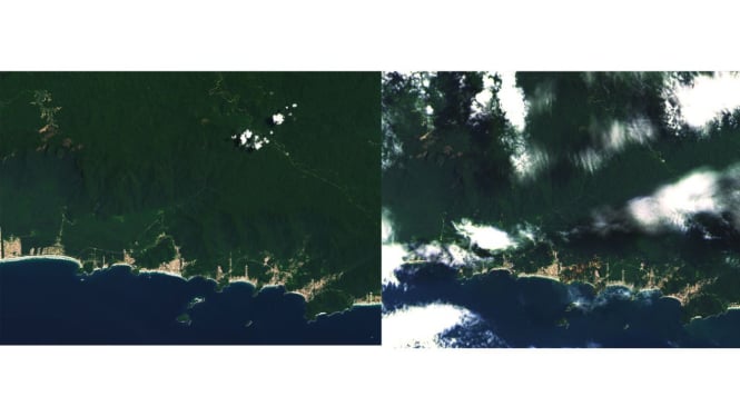 Penampakan dari satelit terkait banjir dan longsor di Sao Paulo, Brasil.