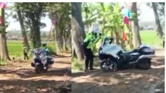 Motor iringa-iringan Presiden Jokowi terpleset saat lewati jalanan berlubang