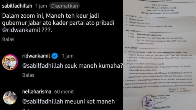 Komentar guru honorer kepada Gubernur Jawa Barat Ridwan Kamil dan surat keputusan pengakhiran kerja.