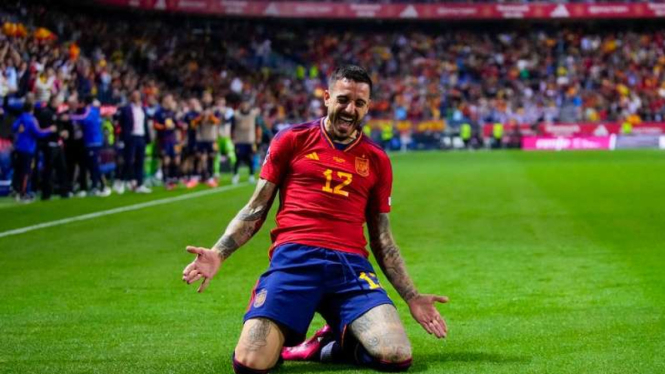 Pemain Timnas Spanyol, Joselu rayakan gol ke gawang Norwegia