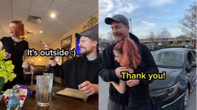 Viral Video MrBeast Kasih Tip Mobil ke Pelayan Restoran