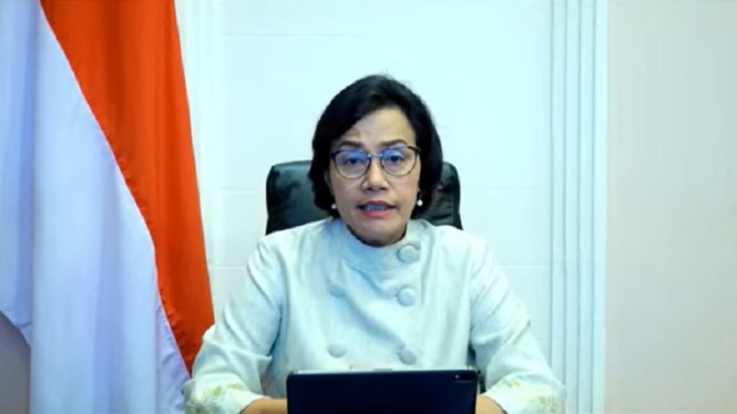 Menteri Keuangan Sri Mulyani saat mengumumkan pencairan THR ASN 2023