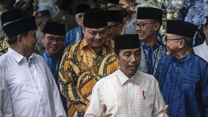 Presiden Jokowi dan lima pimpinan parpol pendukung pemerintah  di kantor DPP PAN, beberapa waktu lalu.