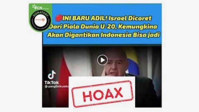 Jepretan layar (screenshot) postingan video dengan klaim FIFA mencoret Israel dari Piala Dunia U-20 demi kenyamanan bersama.