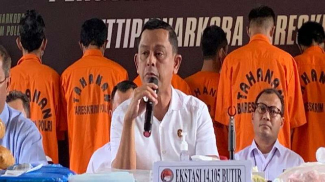 Dirtipnarkoba Bareskrim Polri, Brigjen Pol Mukti Juharsa saat konferensi pers.