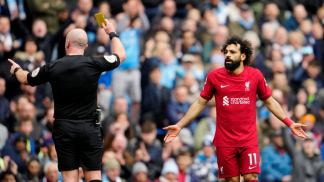 Penyerang Liverpool, Mohamed Salah saat melawan Manchester City