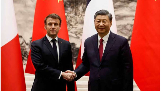 Presiden Prancis Emmanuel Macron bertemu Presiden China Xi Jinping