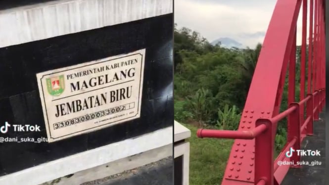 Jembatan Biru tapi dicat merah di Magelang, Jawa Tengah