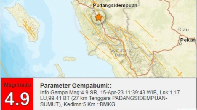 Gempa Bumi Magnitude 4,9 Guncang Kota Padangsidempuan.