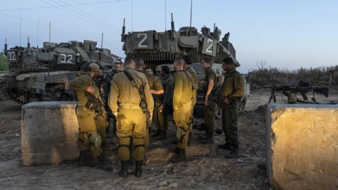 Tentara Israel di perbatasan Gaza.