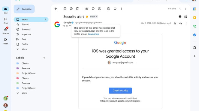 Fitur centang biru di Gmail.
