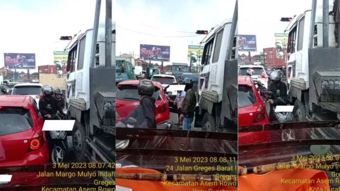 Terekam Pengendara Hampir Tergencet Truk Saat Melawan Arus