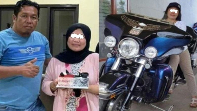 Anggota Brimob Polda Sulsel Aiptu M bersama istri pamer harta.