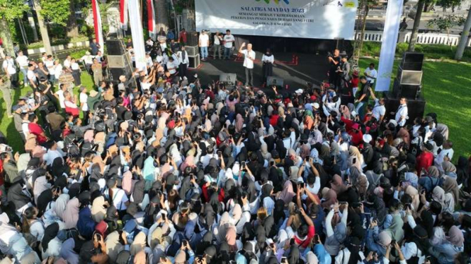 Gubernur Jawa Tengah Ganjar Pranowo menghadiri Salatiga Mayday 2023