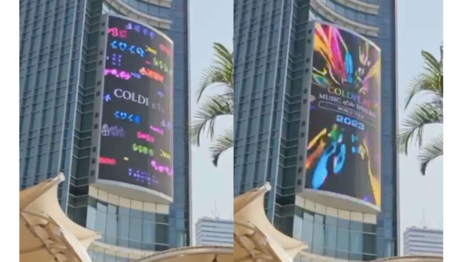Videotron Coldplay di gedung-gedung Jakarta