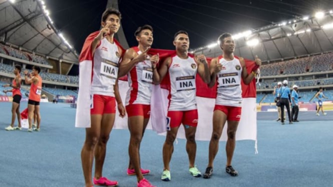 Tim pelari estafet 4X100M putra Indonesia di SEA Games 2023