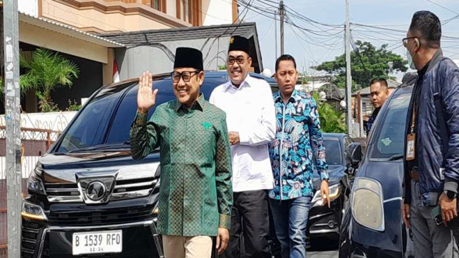 Ketua Umum PKB Muhaimin Iskandar alias Cak Imin tiba di kediaman Hamzah Haz