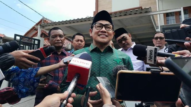 Ketua Umum PKB Muhaimin Iskandar alias Cak Imin di kediaman Hamzah Haz