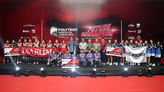 Para juara beregu putri U-19 Polytron Superliga Junior 2023
