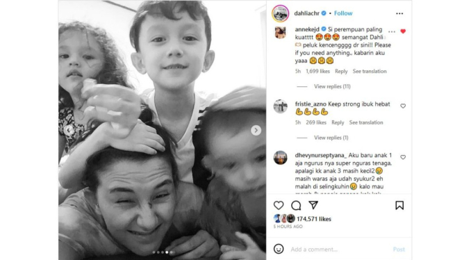Komentar Putri Anne di unggahan Instagram Dahlia Poland